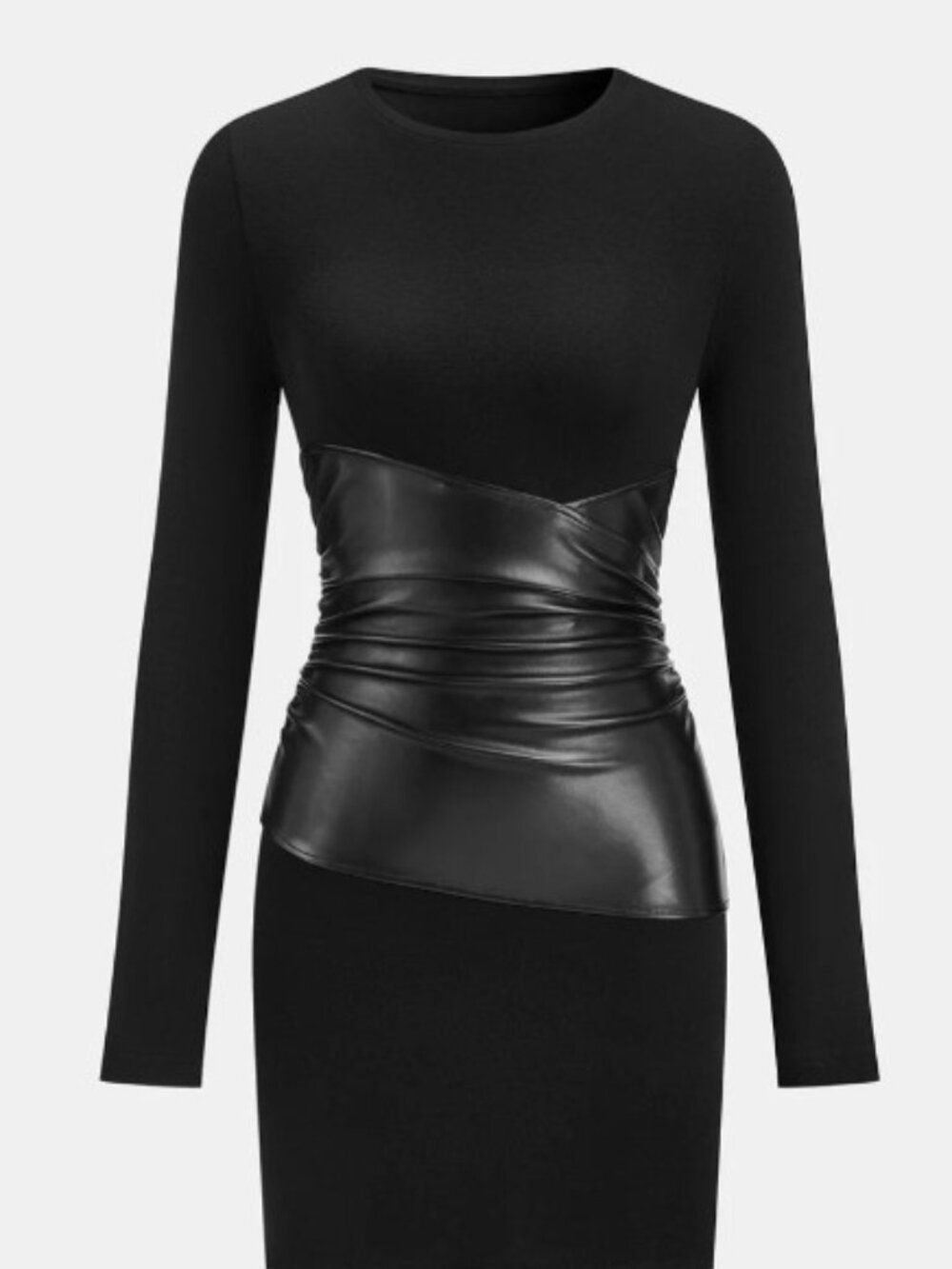 Commense NWT PU Leather Panel long sleeve dress